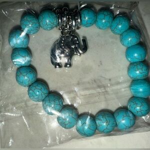 Turquoise Beaded Elephant Charm Bracelet